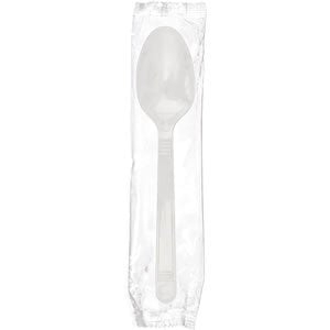 AmerCareRoyal Medium-Heavy Weight Individually Wrapped Disposable Polypropylene Plastic Teaspoons for Restaurants and Catering, White, Pack of 1000