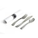 Look Like Silver Plastic Cutlery Pre-Rolled in Linen Like Napkins 100 Pcs