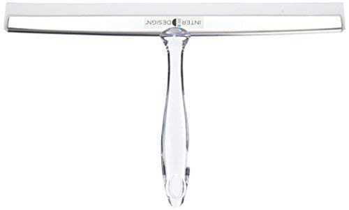 iDesign Zia Metal and Plastic Bathroom Squeegee for Shower, Glass Doors, Floors, Mirrors, with Suction Hook Holder , 12 Inches, Clear and Stainless