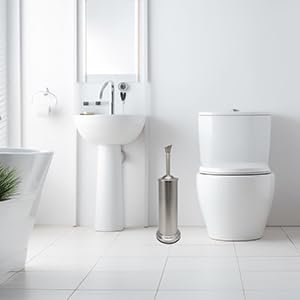 Indecor Home Stainless Steel Toilet Bowl Brush with Holder Metal Bathroom Cleaning Set Rustproof Hygienic Durable Modern Design