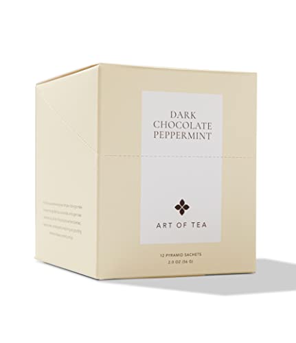 Art of Tea Dark Chocolate Peppermint 12 Count Tea Bags, Organic Pu-Erh Dessert Tea with Cocoa Nibs & Peppermint, Premium Pyramid Sachets for After