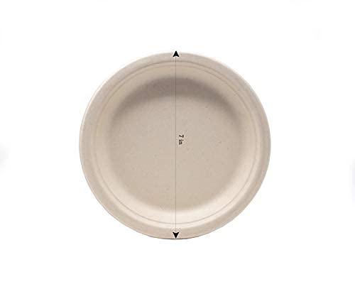 EDI Plant Fiber Disposable Plates - 7 Inch, Compostable, Eco-Friendly, Chemical-Free, Heavy-Duty, Temperature Resistant, 100 Count