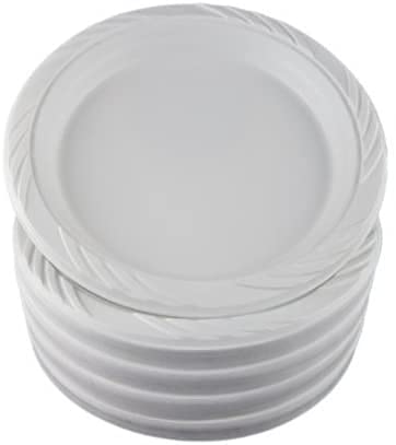 Nicole Fantini 9'' inch Round Plastic Plates Microwaveable, Disposable, White, Dinnerware - 300 Count