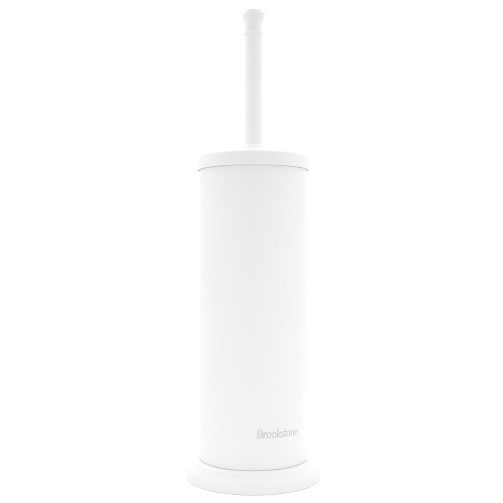 BROOKSTONE Toilet Brush and Holder Set for Bathroom with Splash Guard for Deep Cleaning, Compact and Space Saving Stylish Toilet Bowl Cleaners, White