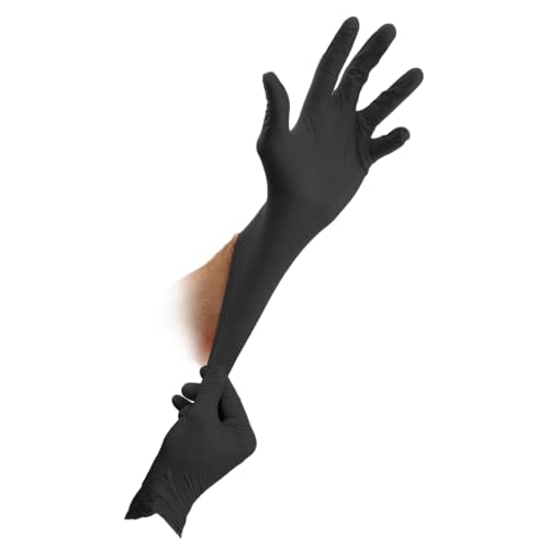 Heavy Duty Black Disposable Nitrile Gloves, 6mil, Stauffer Sense6, Latex Free, 12" Extra Long Cuff, Tough & Strong - Extra Large (Box of 100)