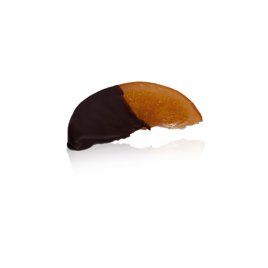 OMNIYA Delicacy - Chocolate Half Orange Slices Dark (6oz, No Added Sugar) - Candied Orange Dipped in Belgian Dark Chocolate - Vegan Gourmet Snack