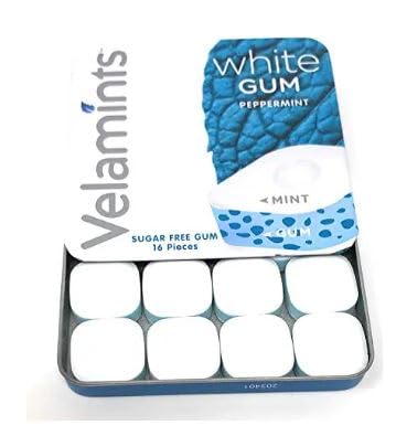 Velamints White Peppermint Sugar Free Gum, Mint Flavor, Pack of 4 Tins