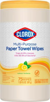 Clorox 32578 Multi-Purpose Paper Towel Wipe, Lemon Verbena Scent, 75-Ct. - Quantity 6