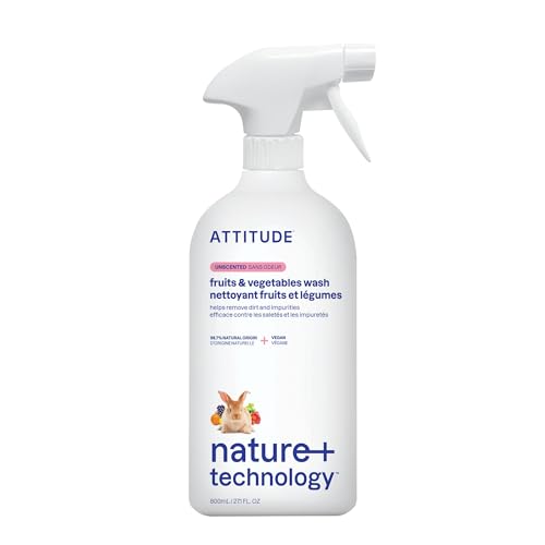 ATTITUDE Fruit & Vegetable Wash, Unscented Food-Safe Produce Wash to Remove Dirt, Wax & Residue, Vegan Plant-Based Produce Cleaner, 27.1 Fl Oz