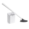 Broombi Sani-Flex Toilet Brush Squeegee and drip-Less Holder Set with a Patented Silicone Bristle-Free Head - no Mess, no clinging gunk or Poo, Super