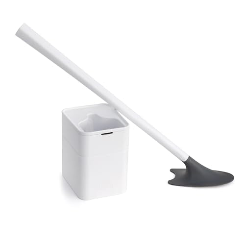 Broombi Sani-Flex Toilet Brush Squeegee and drip-Less Holder Set with a Patented Silicone Bristle-Free Head - no Mess, no clinging gunk or Poo, Super