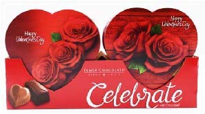 Elmer Chocolate Valentine's Day Rose Flowers Heart Shaped, 2 Ounce Chocolate Gift Box - 18 Count Case