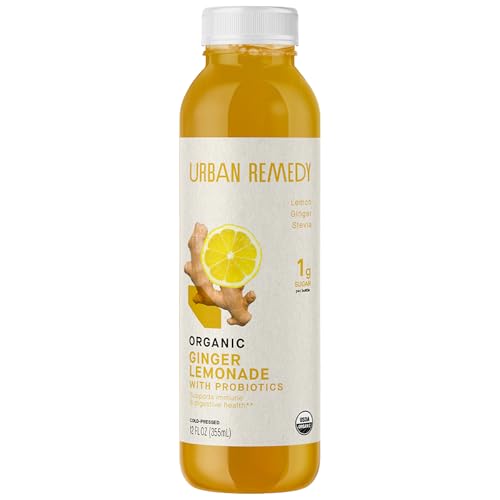 Urban Remedy Organic Ginger Lemonade, Low Glycemic Lemon Drink with Probiotics & Vitamin C, Immune & Digestive Support, Vegan, Gluten-Free, Non-GMO