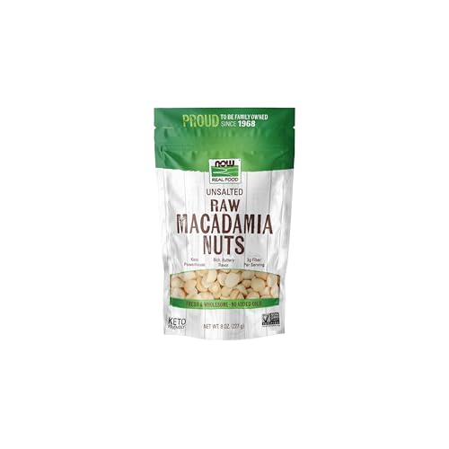 NOW Foods, Raw Macadamia Nuts, Unsalted, Good Source of Fiber, Non-GMO Project Verified, 8-Ounce (Packaging May Vary)