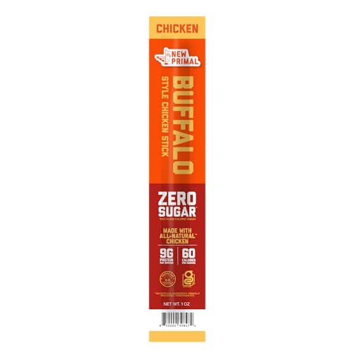 The New Primal All Natural Chicken Stick, Buffalo Style - Keto & Gluten Free Healthy Snacks for Adults, Sugar Free Low Carb, Paleo Meat Stick - 9g
