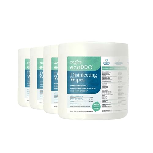 Zogics ecoPRO Plant-Based Disinfecting Wipes - Eco Friendly Wipes for Cleaning and Disinfecting Surfaces, Durable, Gentle, & Effective (Pack of 4)