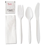 250 Plastic Cutlery Packets - Knife Fork Spoon Napkin Salt Pepper Sets | White Silverware Individually Wrapped, Bulk Disposable To Go Utensil Kits