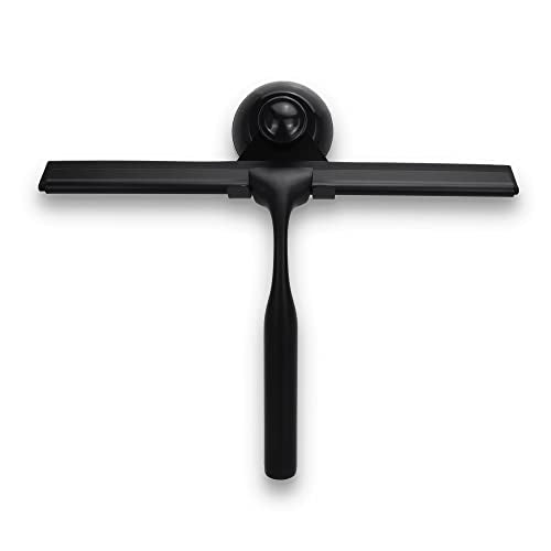 Matte Black Shower Squeegee for Glass Doors with Adhesive Hooks, Squeegee for Shower Glass, Cleaner Tool for Bathroom Household Window Mirror Tile