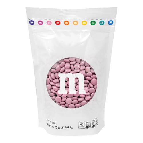 M&M’S WORLD Pink Milk Chocolate Candy 2lb Resealable Pack for Party Favors Decor Baby Shower Gender Reveal Valentines Day and Dessert Tables