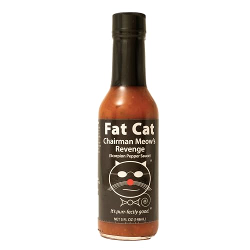 Chairman Meow's Revenge Scorpion Pepper Sauce by Fat Cat Gourmet | Strong & Savory | Great with Grilled Meats, Veggies, Tacos, Dips | Very Hot |