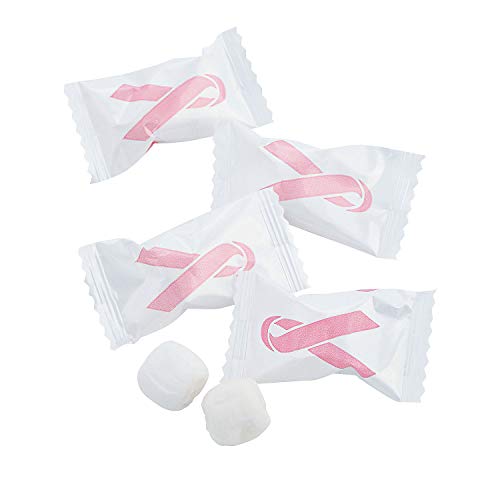 Fun Express Pink Ribbon Awareness Buttermint Candy Mints Individually Wrapped 108 Pieces - Soft Butter Mints Bulk for Breast Cancer Awareness Party