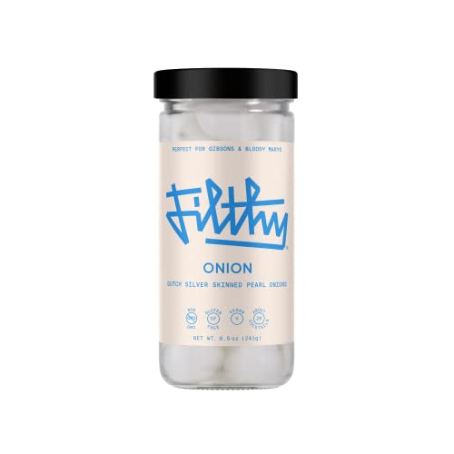 Filthy Pearl Onions, Premium Dutch Silver-Skinned Cocktail Garnish for Gibson Martinis, Bloody Marys, & Classic Cocktails, 8.5 Oz Jar, 20 Onions