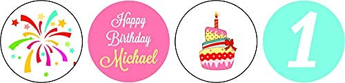 Darling Souvenir Peach & Light Blue 190 Pieces Personalized Birthday Favor Stickers - Mini Candy & Celebration Chocolate Wrapper Labels for Event