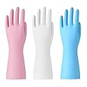 Bamllum Rubber Cleaning Gloves - 3 Pairs Latex Free Kitchen Cleaning Gloves with Cotton Liner- Household Dishwashing Gloves, Non- Slip Waterproof