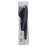 450 Black Plastic Cutlery Packets - Knife, Fork, Spoon, Napkin, Salt, Pepper Sets | Individually Wrapped Silverware Kits, Disposable Bulk To-Go