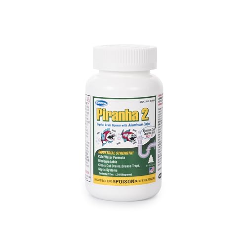 ComStar Piranha II,1 Pound, Industrial Drain Opener, Powerful Formula with Aluminum Chips for Extra Heat, Instantly Dissolves Grease & Hair, Safe