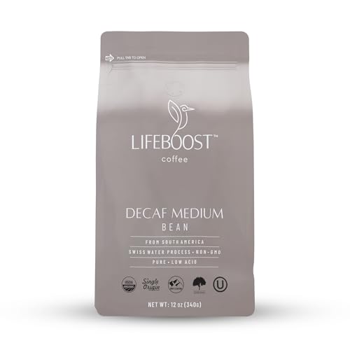 Lifeboost Medium Roast Swiss Water Decaf Whole Bean Coffee - Low Acid Organic Decaf Coffee, Non-GMO, USDA Organic, Single Origin, Third-Party Tested