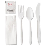 450 White Plastic Cutlery Packets - Knife Fork Spoon Napkin Salt Pepper Sets, Individually Wrapped Disposable Silverware