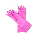 Happy Hands Rubber Cleaning Gloves - Versatile Waterproof Reusable Pink Gloves for Kitchen, Dishwashing, and Household Tasks, Hi-Tech Grip, Non-Slip