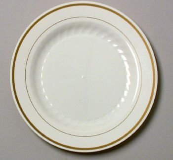 Masterpiece Plastic 6-inch Plates, Ivory w/Gold Rim 15 Per Pack