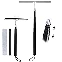 Eahwey 12-51’’ Telescopic Window Squeegee for High Windows, 2-in-1 Window Cleaning Kit with Extra Silicone Blade & Hook, Professional Squeegee