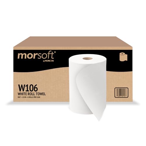 Morsoft by Morcon W106 Paper Towel Dispenser Refill, 10 Inch Roll, White, 100% Recycled Fiber, 10 x 800ft, 6 Rolls, Ideal Paper Towel Rolls
