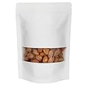 Blisstime 50 Pieces Resealable Bags for Small Business, White Kraft Paper Stand Up Pouches with Matte Window Reusable Heat Sealable Bags for Packaging
