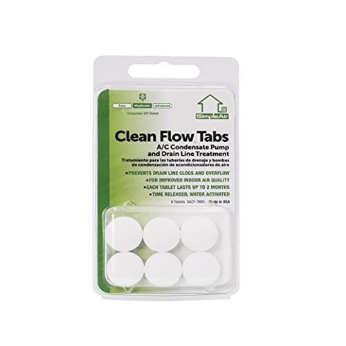 SimpleAir SACF Drain Line Clean Flow Tabs, for AC Units, HVAC Systems, Dehumidifiers, Condensate Drain Line Applications, 6 Count (1 Pack)