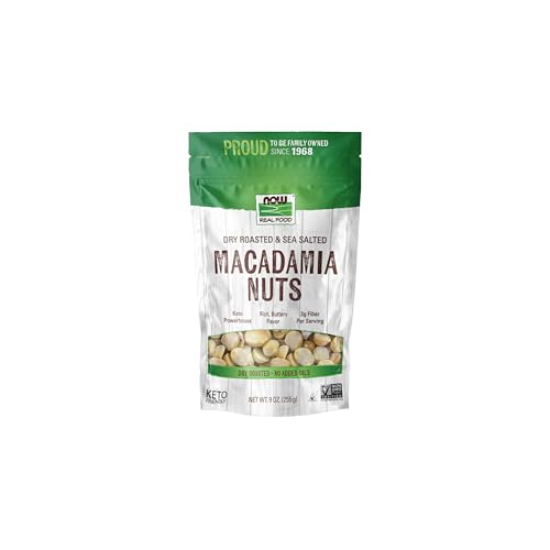 NOW Foods, Macadamia Nuts, Dry Roasted with Sea Salt, Source of Fiber, Gluten-Free and Certified Non-GMO, 9-Ounce (Packaging May Vary)