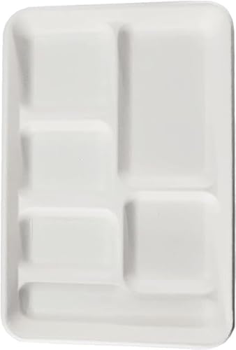 R and R Industries HARSHU 6 Compartment Sugarcane Disposable Plates | Eco-Friendly Biodegradable & Compostable Tableware for Parties, Events