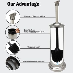Indecor Home Stainless Steel Toilet Bowl Brush with Holder Metal Bathroom Cleaning Set Rustproof Hygienic Durable Modern Design