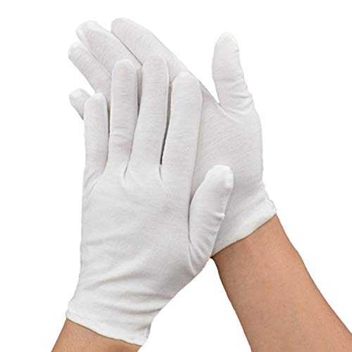 Emivery 12 Pairs Soft White Cotton Gloves Cloth Serving Gloves Jewelry Silver Inspection Gloves for Hands Cosmetic Moisturizing Spa, Jewelry