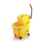 Rubbermaid Commercial 35Qt WaveBrake 2.0 Side-Press Mopping Bucket and Wringer with Foot Pedal Drain, Yellow, for Professional/Industrial/Business