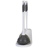 Clorox Toilet Plunger and Brush Bowl Set with Holder Caddy Storage for Cleaning Bathroom and Unclogging Toilets, White and Gray