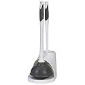 Clorox Toilet Plunger and Brush Bowl Set with Holder Caddy Storage for Cleaning Bathroom and Unclogging Toilets, White and Gray
