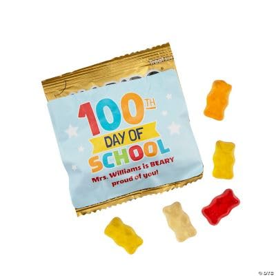 Fun Express Personalized 100th Day of School Gummi Mini Packs - 37 Pieces
