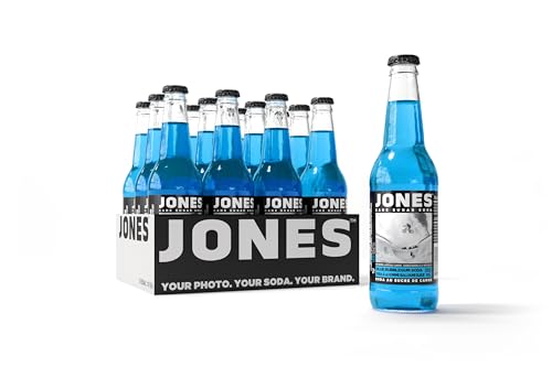 Jones Soda Co. Blue Bubblegum Flavor | 12-Pack | The Original Craft Soda | Made with Pure, 100% Cane Sugar | Pop Beverages/Soft Drinks | 12 Oz Glass