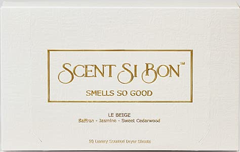 Scent Si Bon Luxury Scented Dryer Sheets, 50 Sheets, Le Beige Scent With Saffron, Jasmine, Sweet Cedarwood, Fragrant Clothing Freshener, Fabric