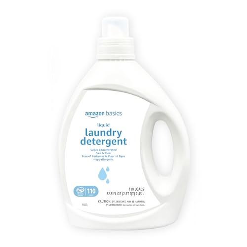 Amazon Basics Concentrated Liquid Laundry Detergent, Hypoallergenic, Free of Perfumes & Clear of Dyes, High Efficiency, 110 Loads, 82.5 Fl Oz