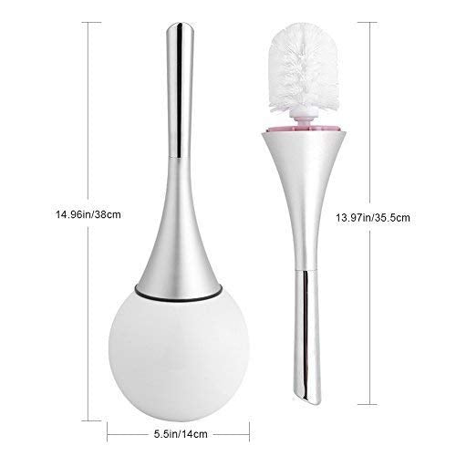 Toilet Bowl Brush and Holder, Creative Toilet Brush Set with Stainless Steel Base (White)